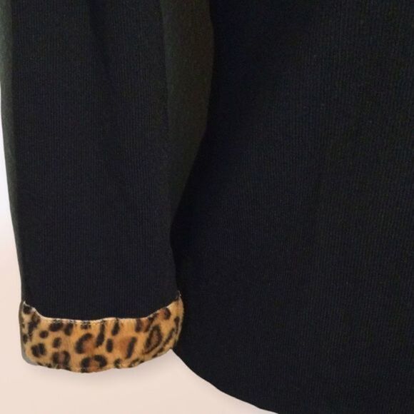 JOSEPH A Black Knit Sweater Leopard Trim Size M/L NWOT - Picture 6 of 9